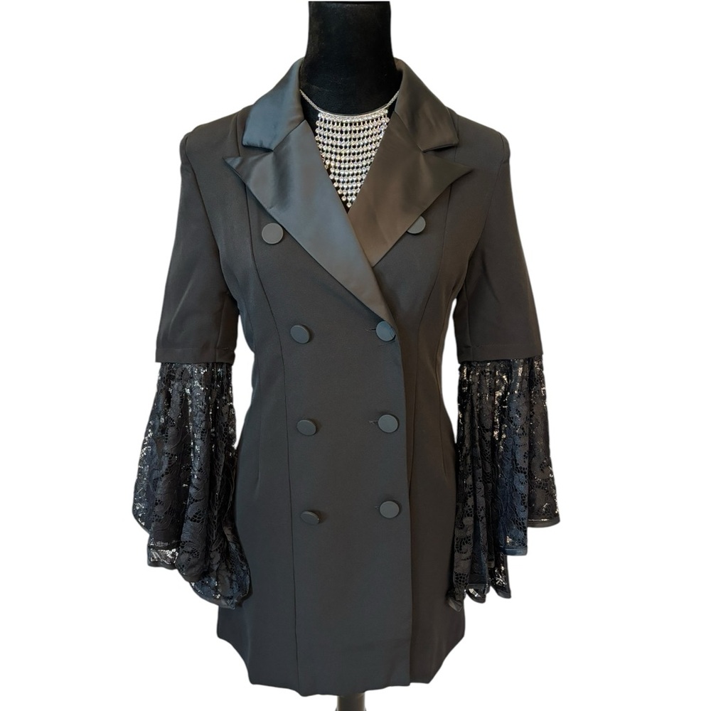 Black Dramatic Bell Sleeve Dress Jacket - Picture 8 of 12